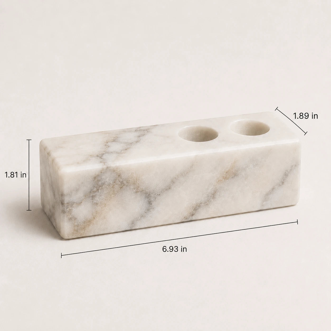 Dimensions of the white marble double candle holder.