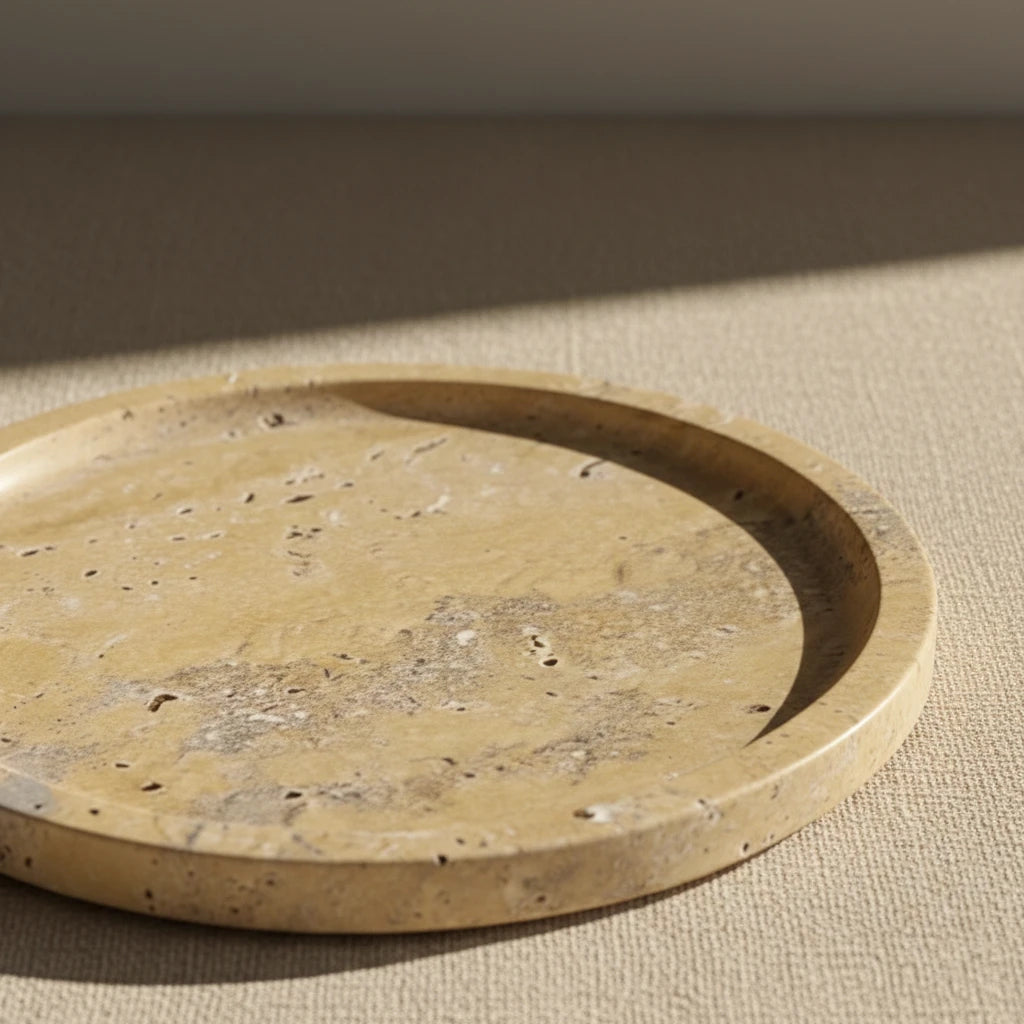 Amber Marble Round Tray handcrafted from 100% natural honey stone with a minimalist edge