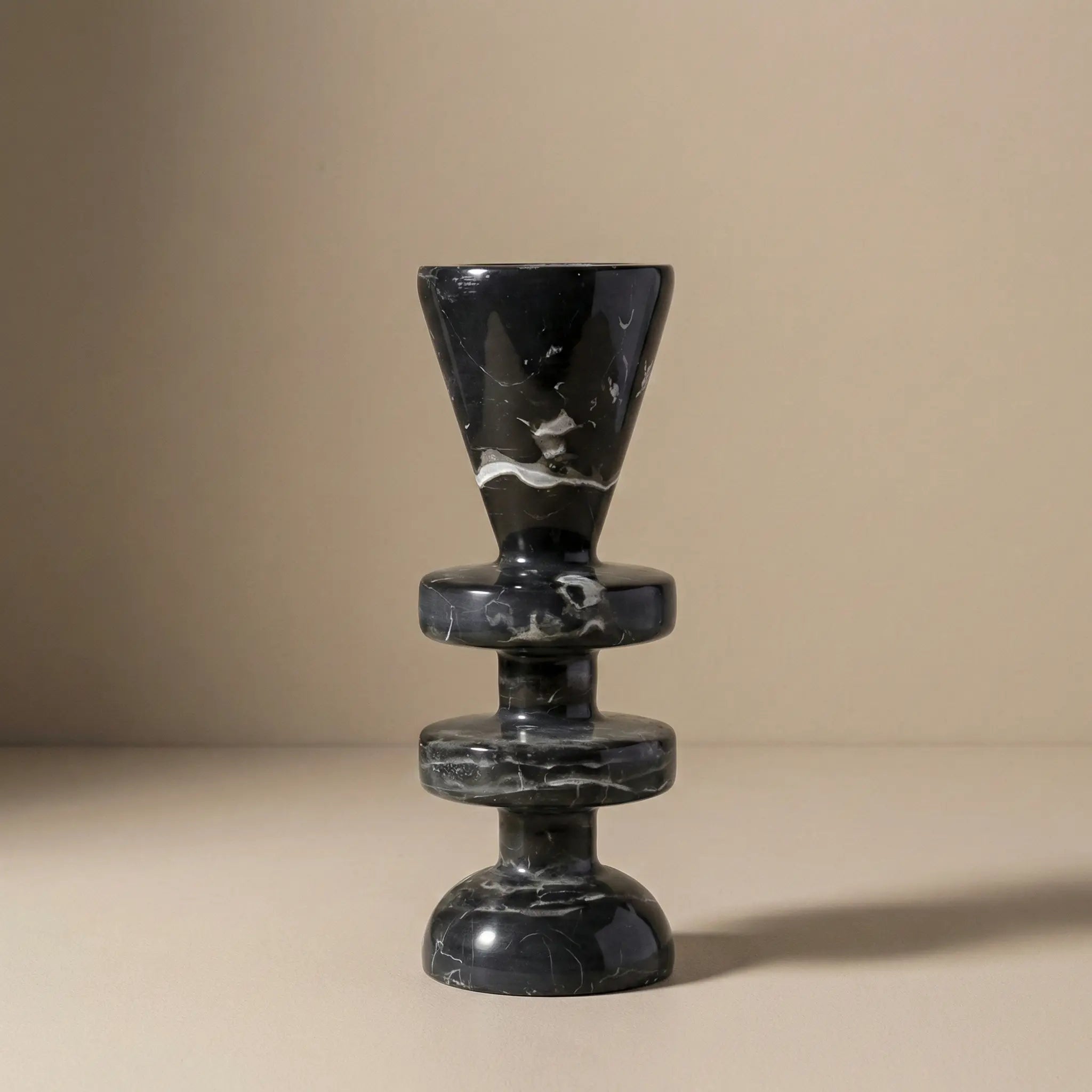 Black Marble Tower Holder 100% natural black stone sculptural candle pedestal