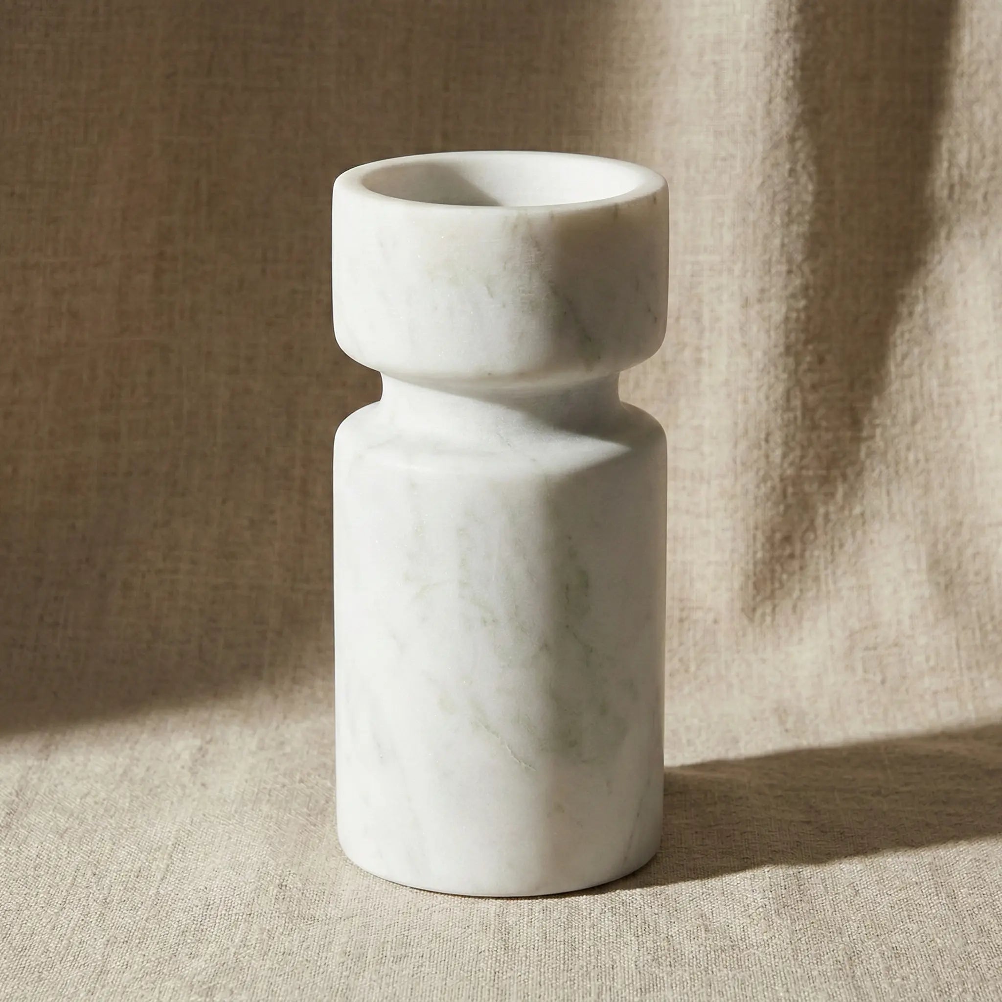 Cylindrical Monolith Pillar 100% natural white marble stone candle holder main view