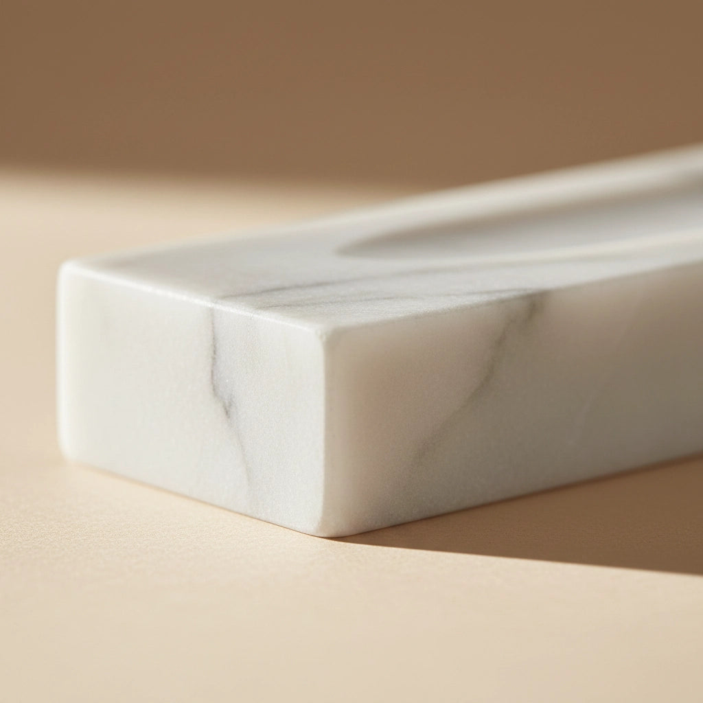 Close-up of Marble Incense Tray white natural stone with clean minimalist rectangular edges
