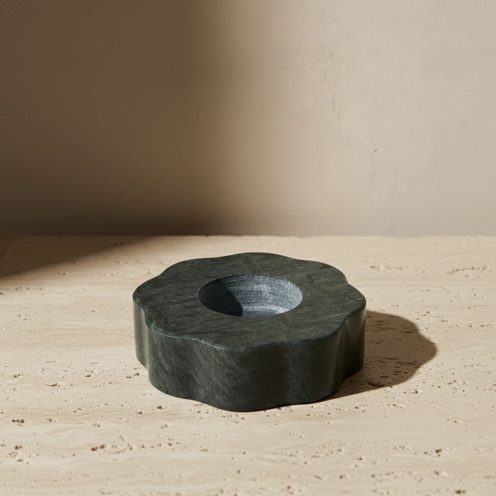 Marble Petal Holder 100% natural forest green stone floral-shaped candle or incense holder