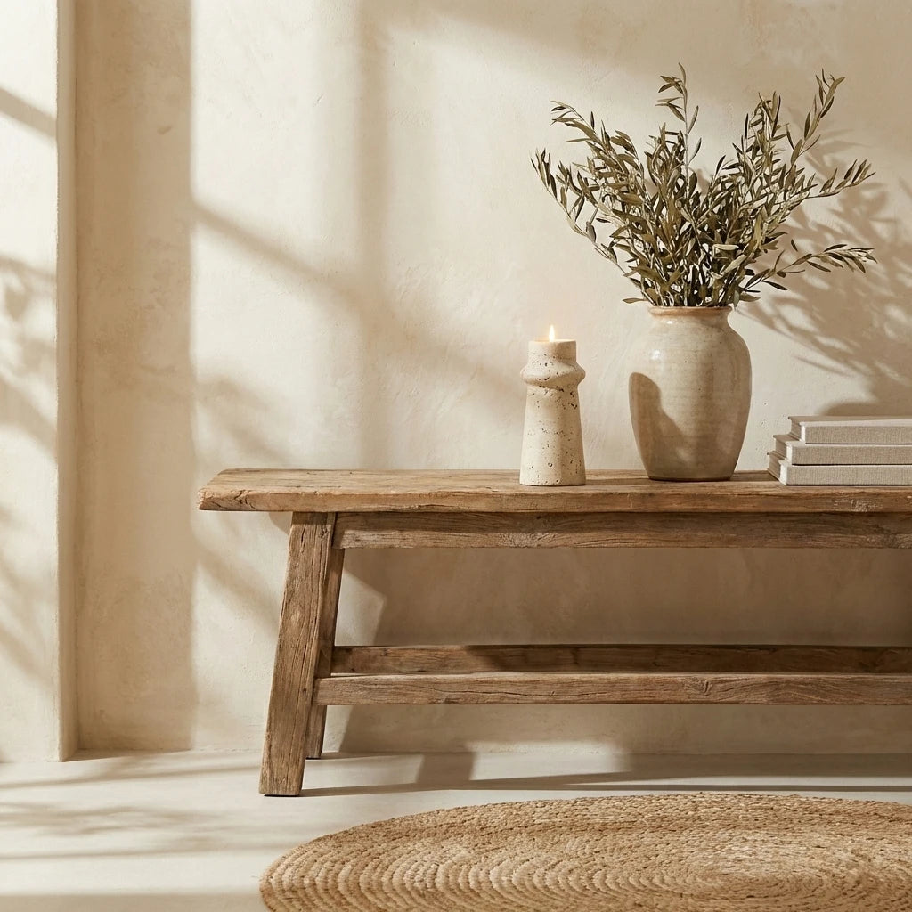 Marble Taper Holder as a minimalist stone decor accent on a rustic wooden console table