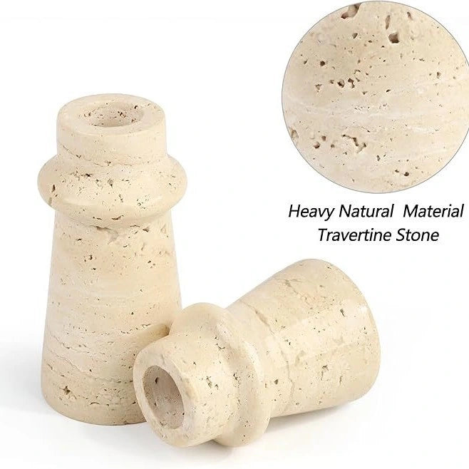 Marble Taper Holder size measurement and heavy natural travertine stone material highlight