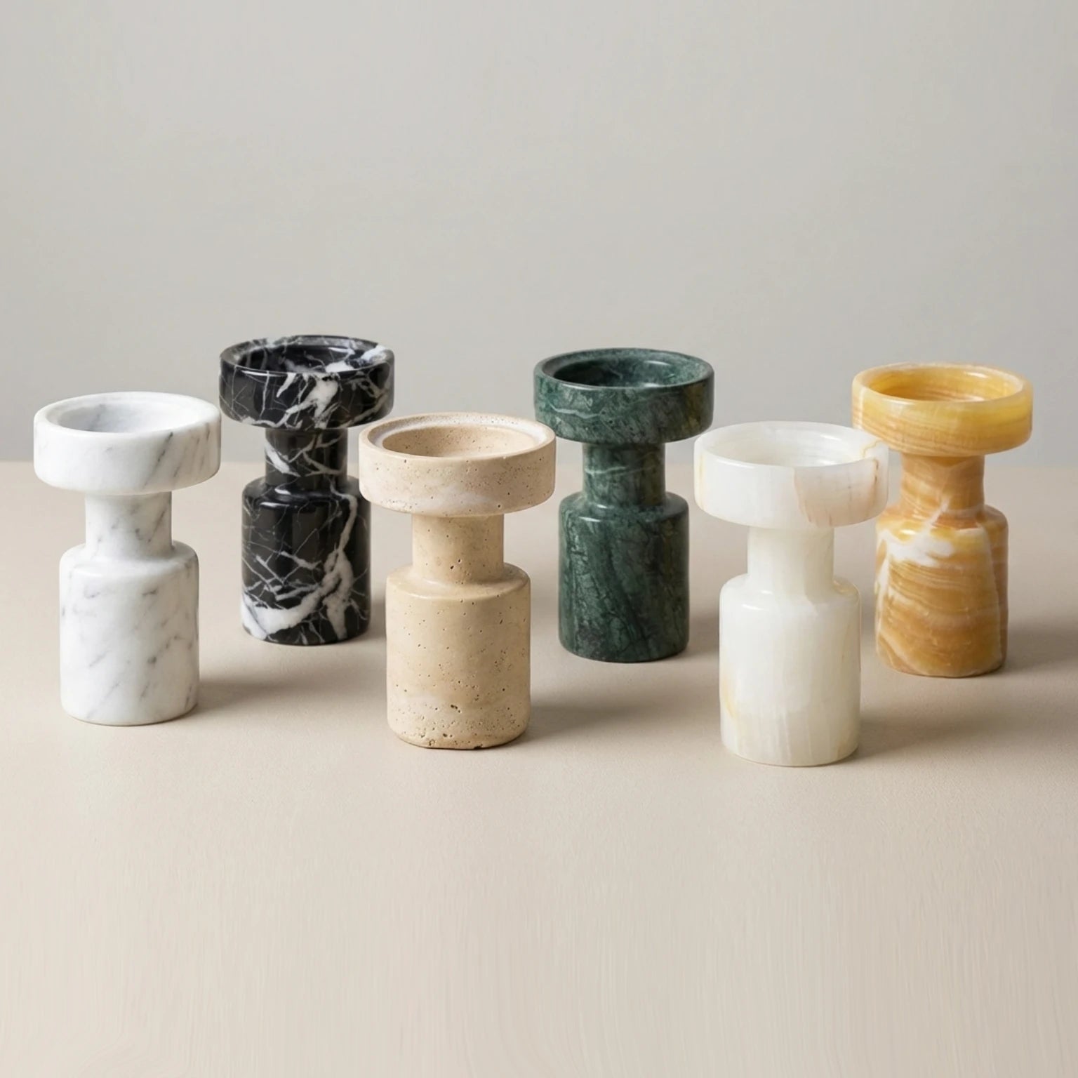 Minimalist Marble Holder set handcrafted from 100% natural stones in various colors like white, black, and green