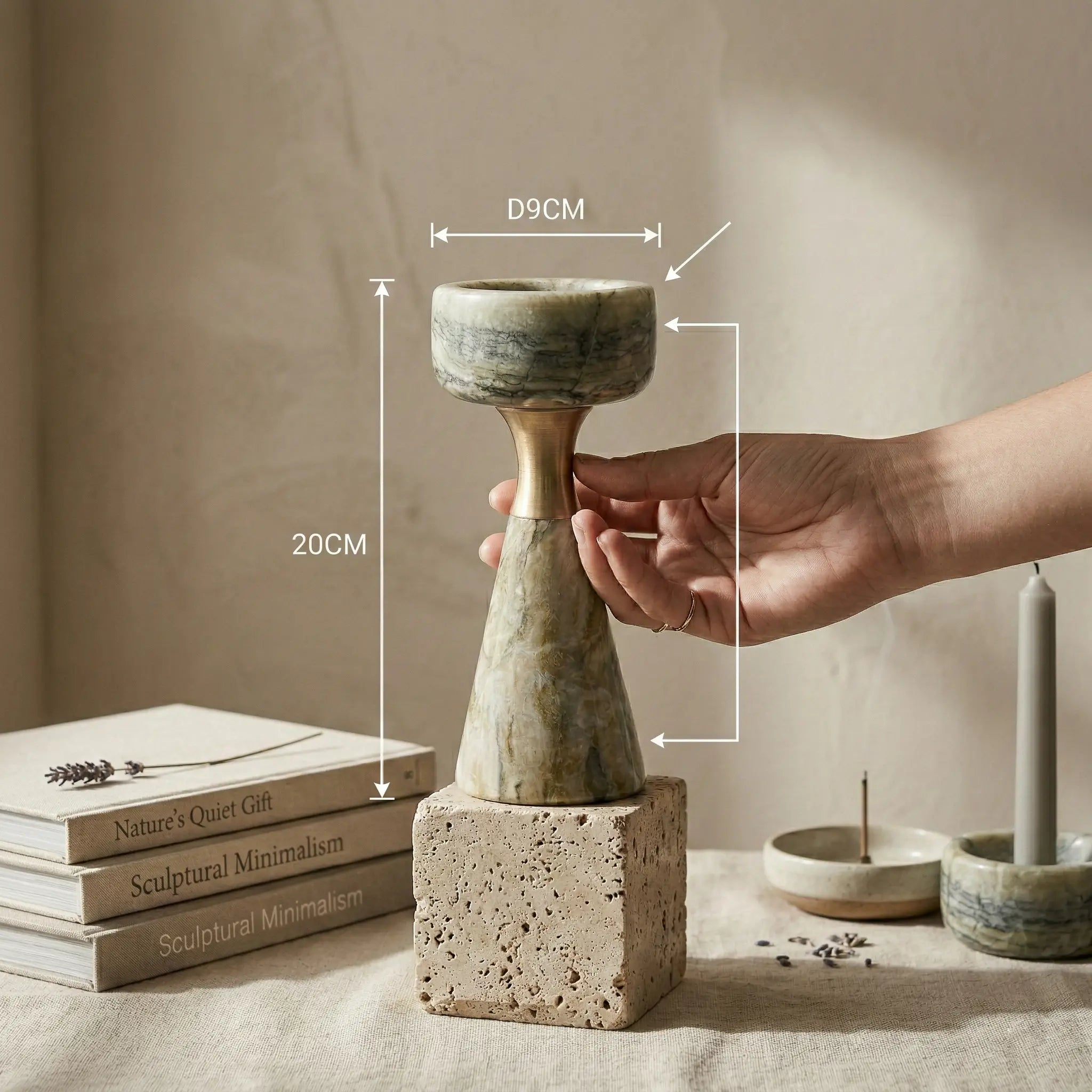 Morandi Monolith Pillar with precise height and diameter dimensions guide shown in a lifestyle scene