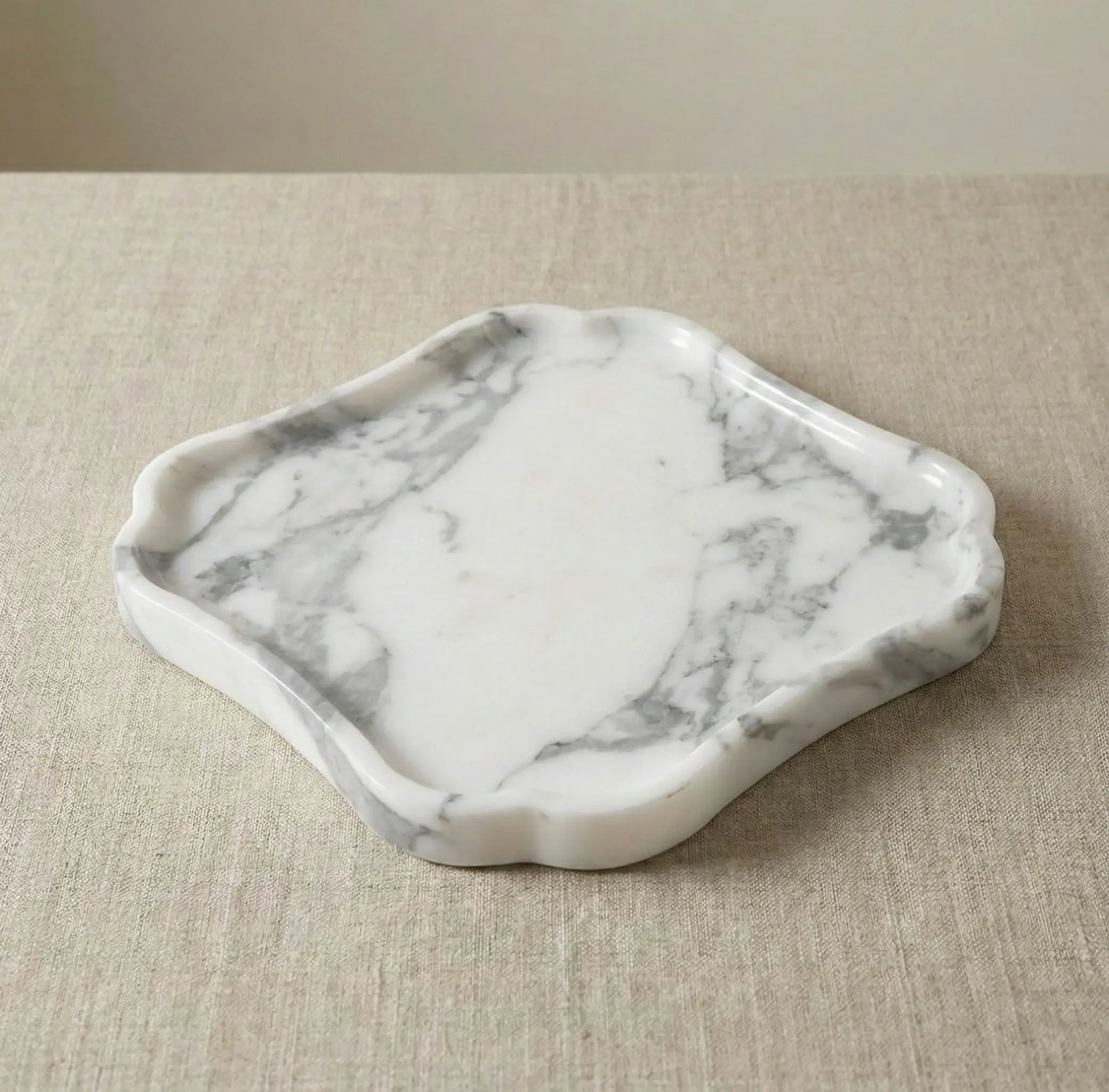 Scalloped Marble Gallery Tray handcrafted from 100% natural white and grey marble stone