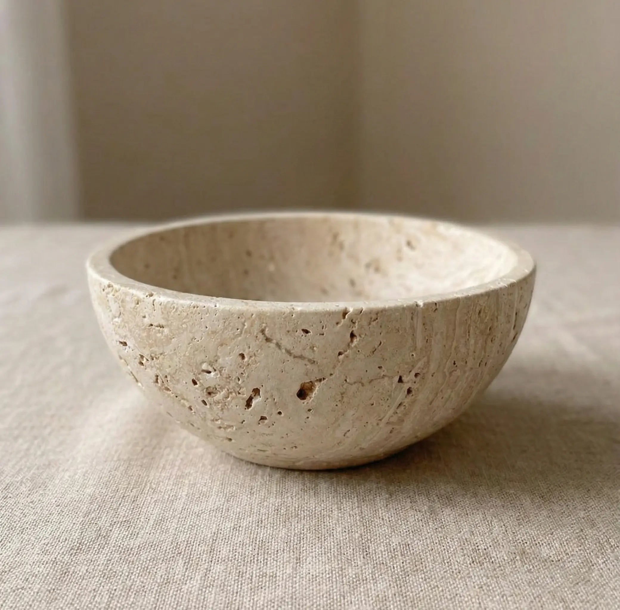 Travertine Chalice Bowl 100% natural premium beige stone bowl with raw porous texture