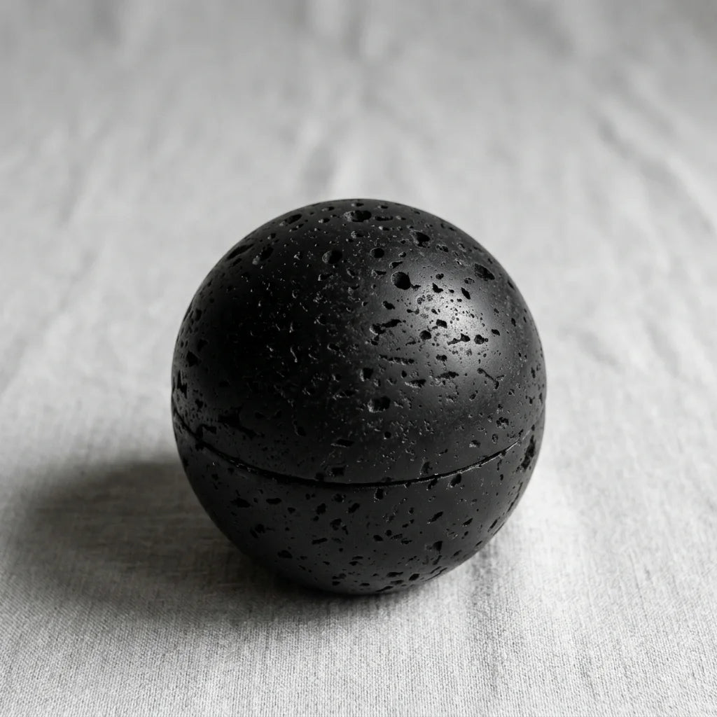 Travertine Core Vessel 100% natural volcanic black stone spherical incense holder