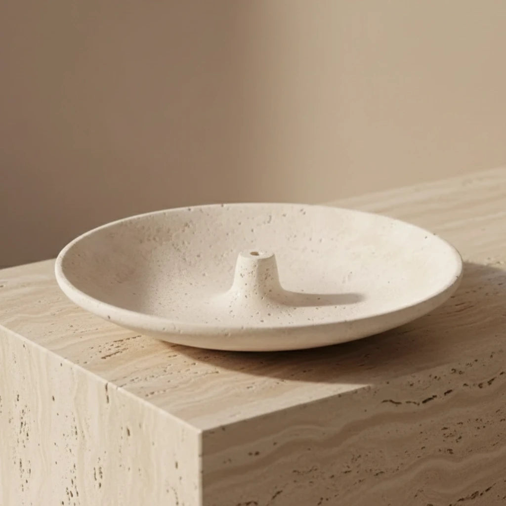 Travertine Incense Tray 100% natural beige stone bowl-shaped incense holder