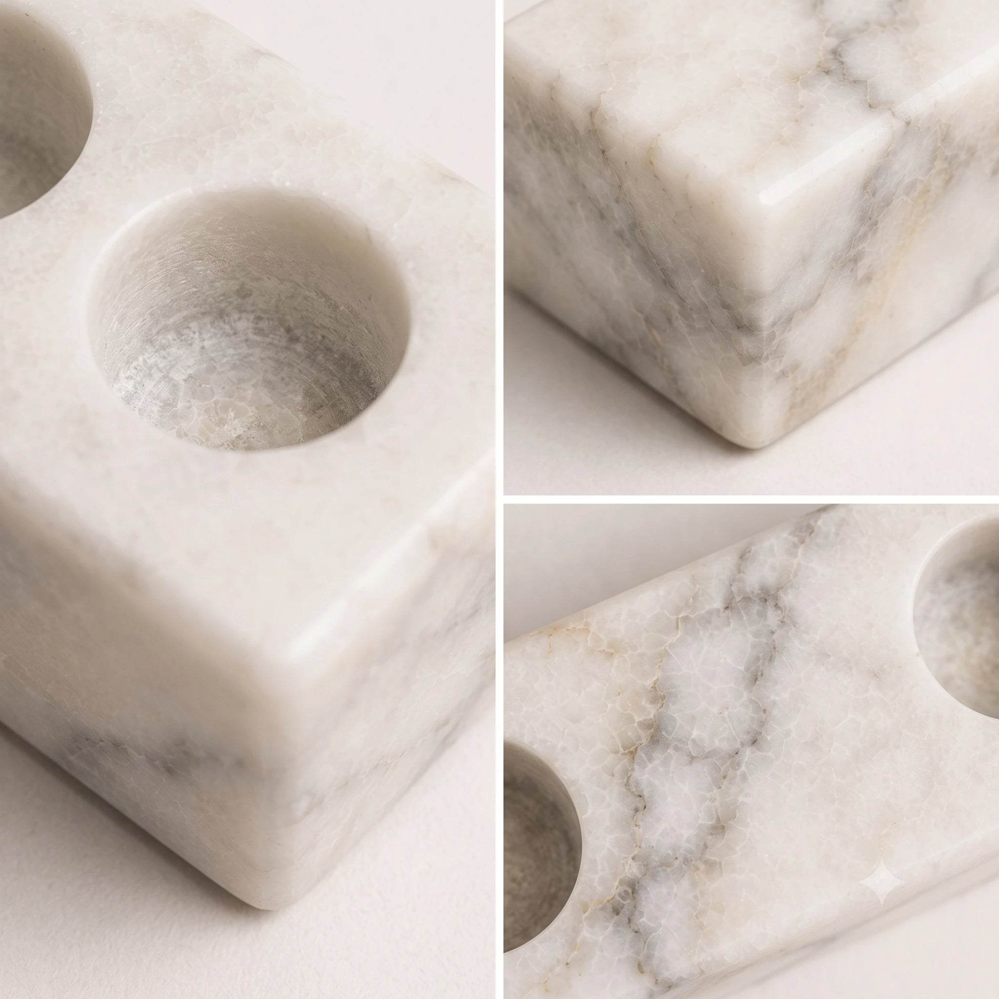 Natural white marble showing unique veining and hand-polished finish.