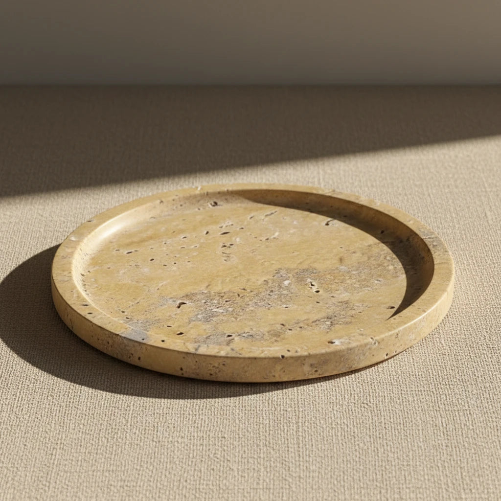 Amber Marble Round Tray handcrafted from 100% natural honey-colored stone
