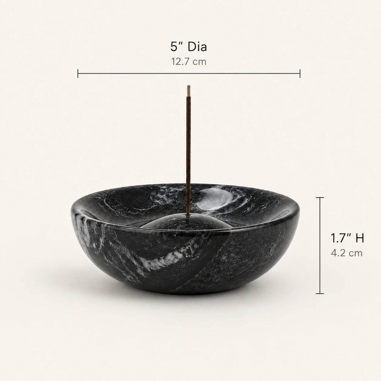 Black marble incense bowl dimensions, 12.7 cm diameter × 4.2 cm high