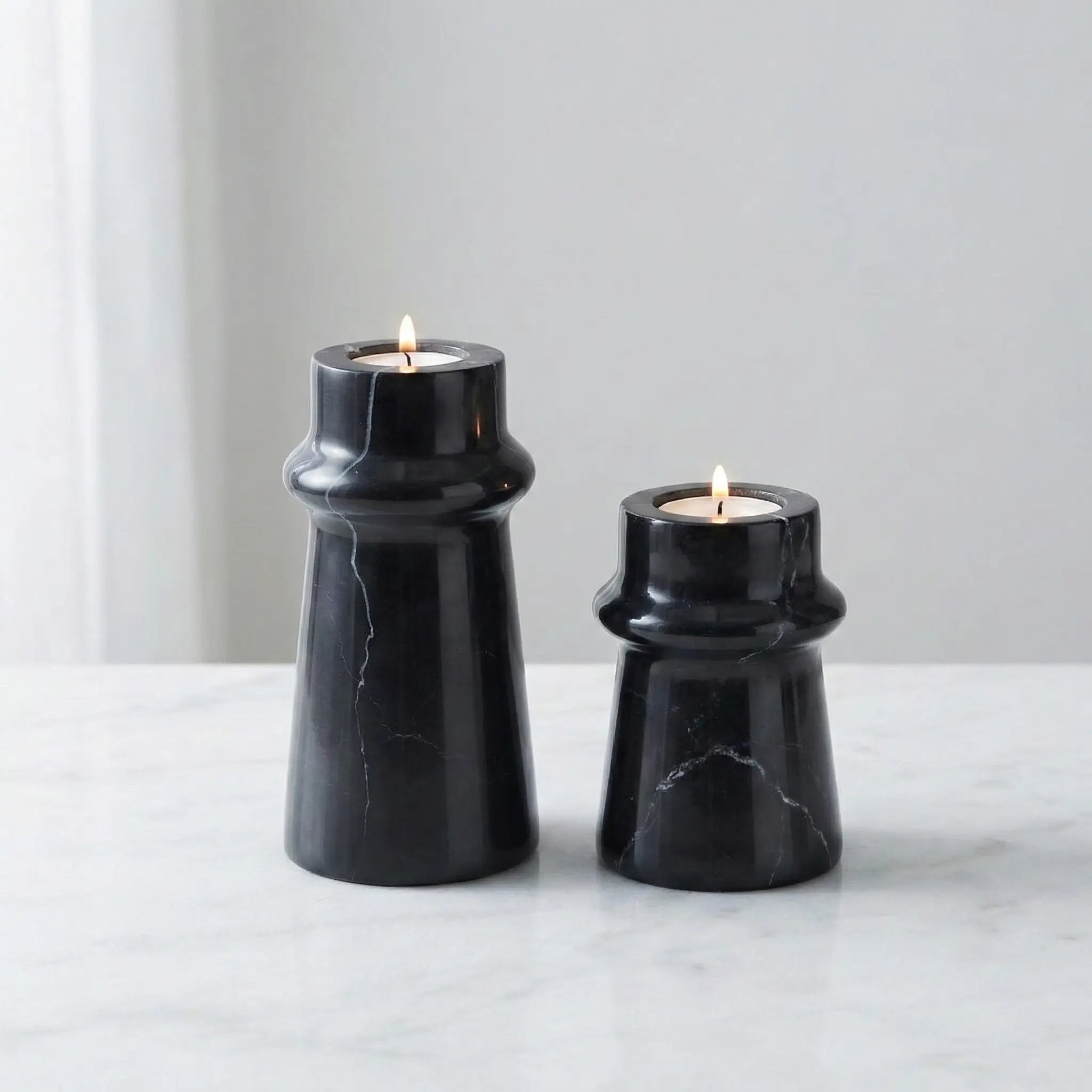 Pair of Black Marble Taper Holders handcrafted from 100% natural black veined stone