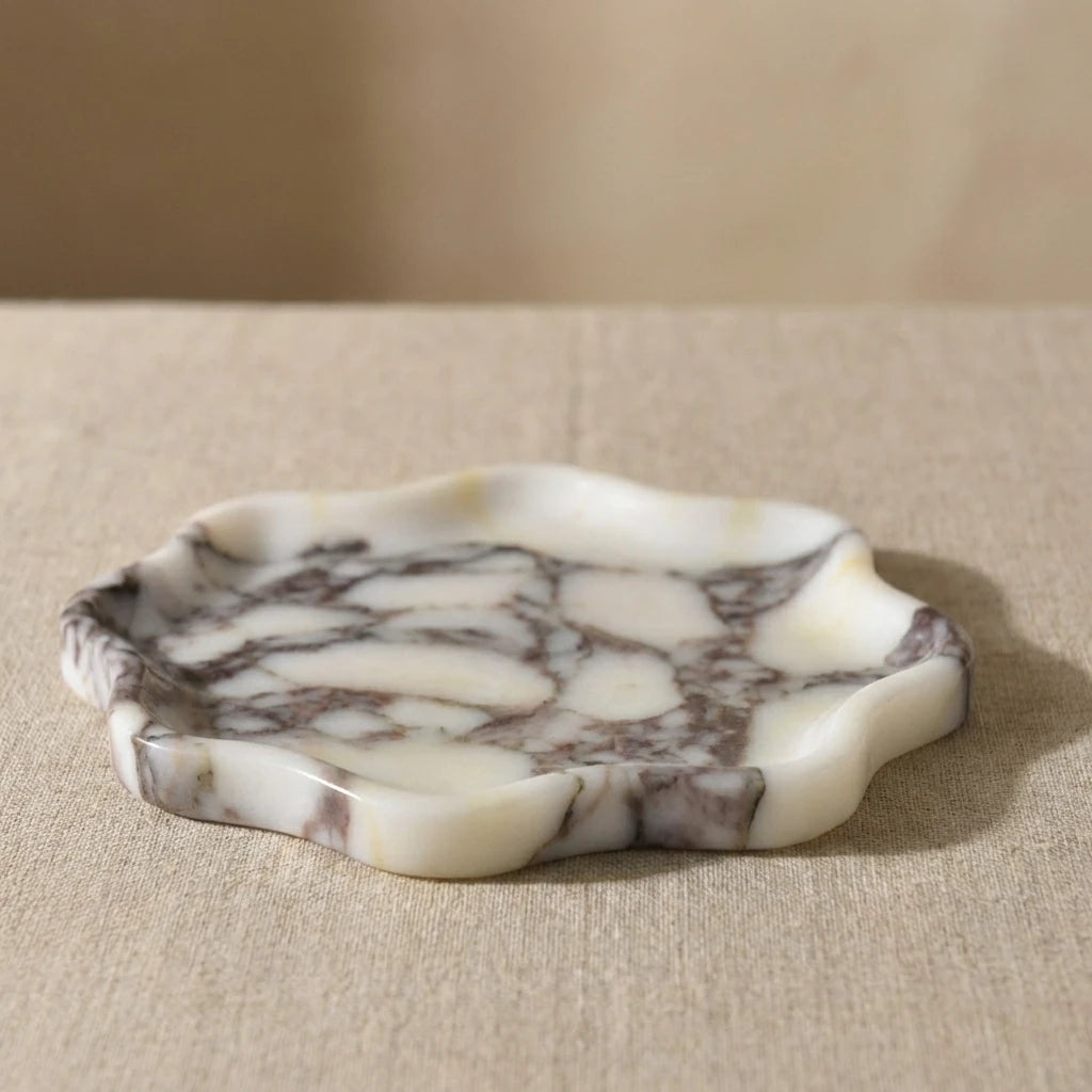 Calacatta Viola Marble Tray handcrafted from 100% natural purple and white veined stone