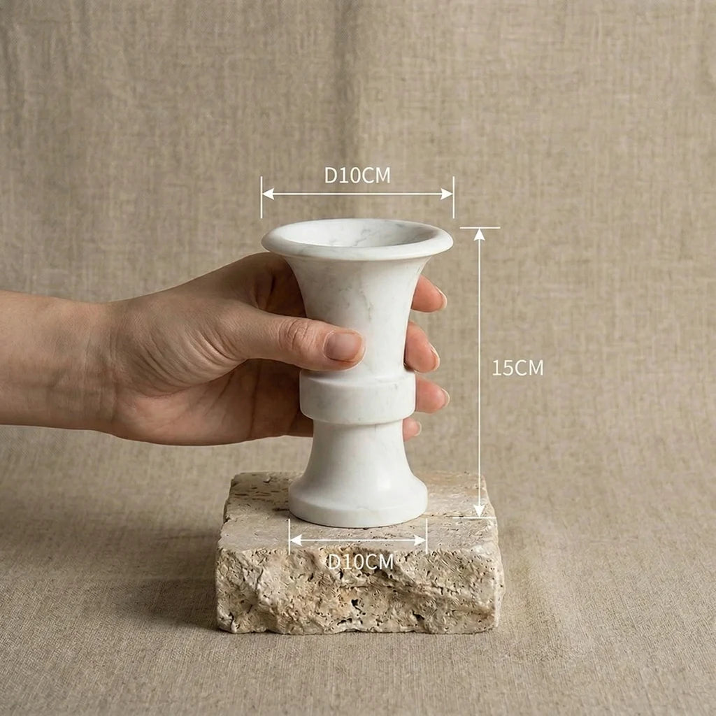 Floral Monolith Pillar white marble stone candle holder with hand-measured dimensions guide