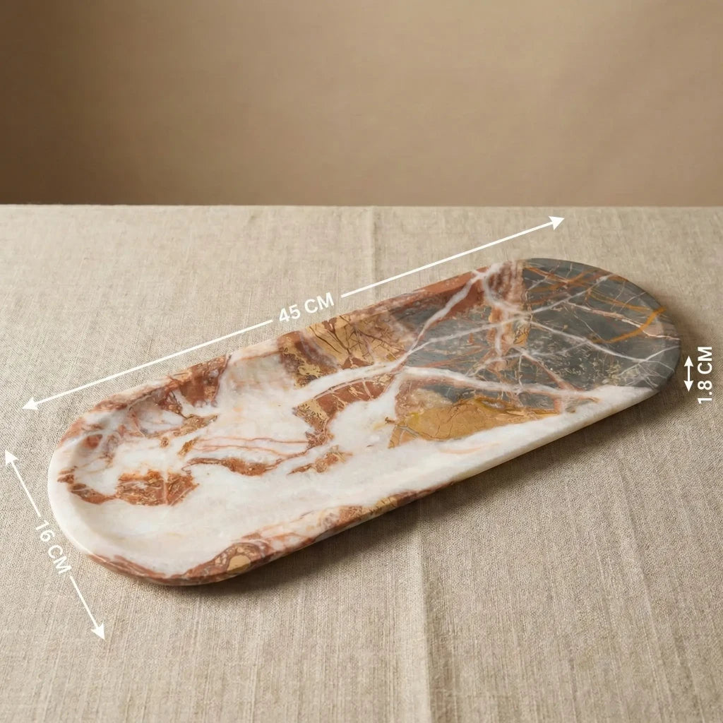 Grand Marble Gallery Tray stone rectangular platter with precise length and width dimensions guide