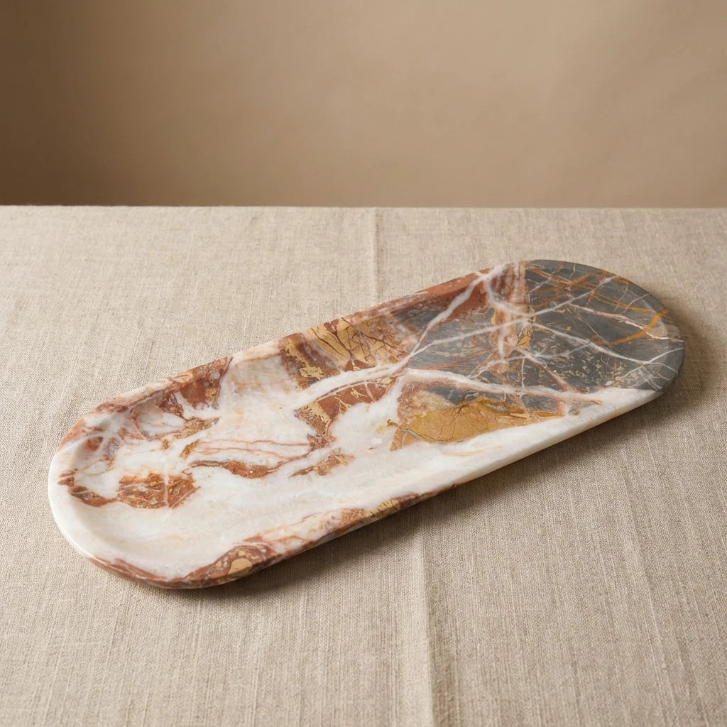 Grand Marble Gallery Tray 100% natural rectangular stone platter with multi-color veins