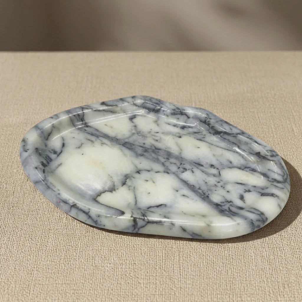 Irregular Marble Platter 100% natural stone tray with unique blue veining patterns