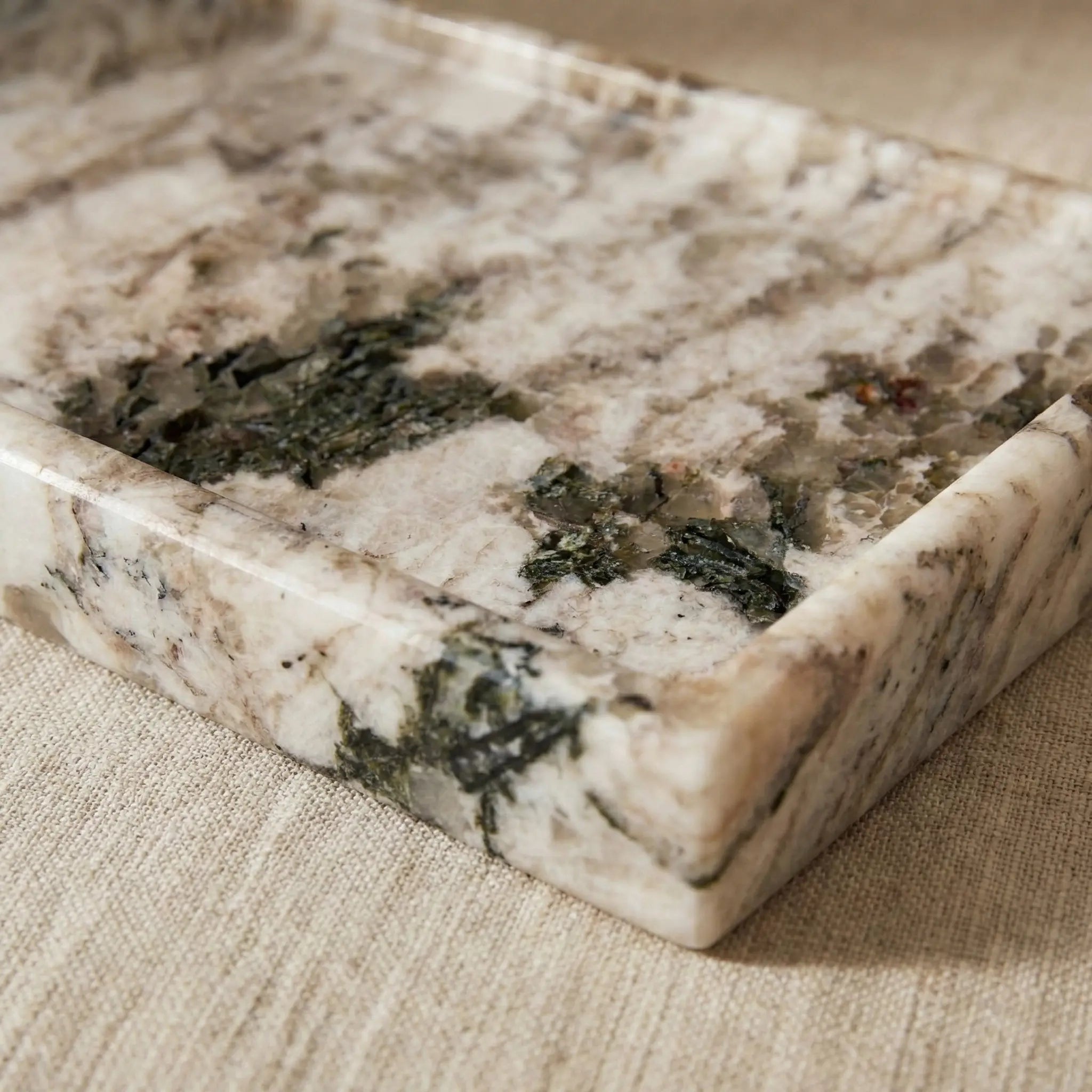 Macro shot of Luxury Marble Oval Tray showing premium stone edge texture and natural mineral veins