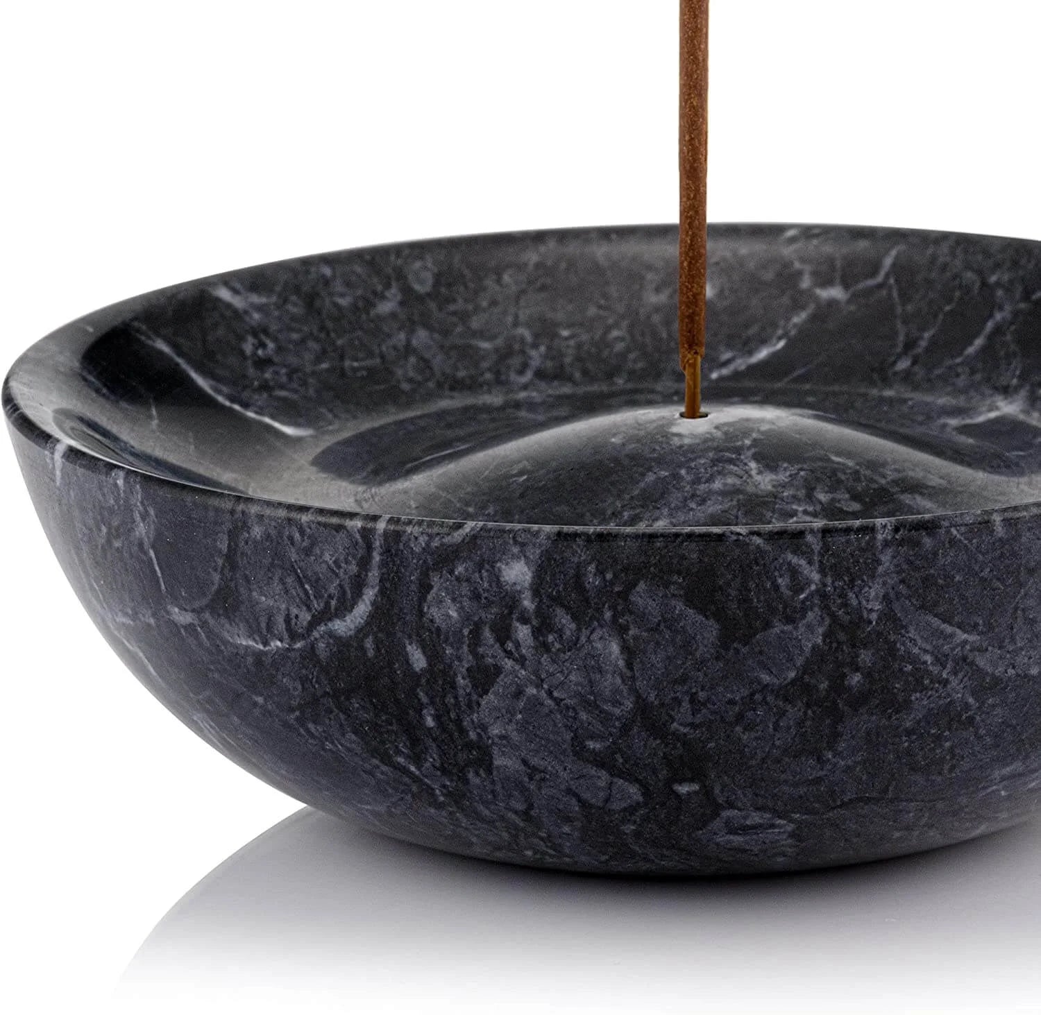 Detailed macro shot of Marble Incense Bowl highlighting the rich grey and black mineral veining