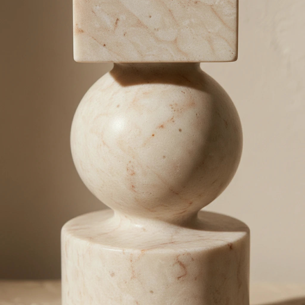 Marble Totem Holder handcrafted stone sculpture with stacked geometric spheres and cubes
