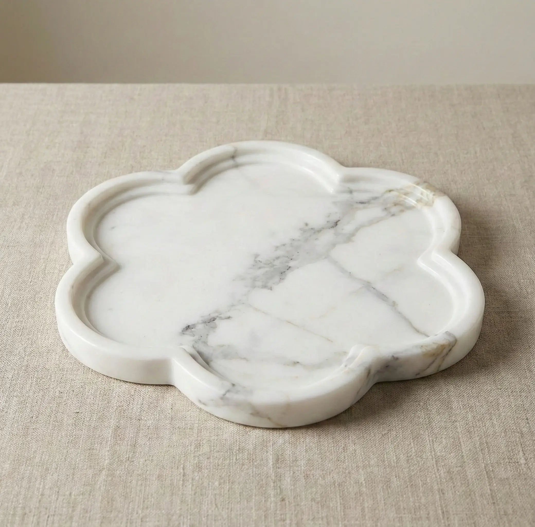 Petal Marble Platter 100% natural white stone tray in a five-petal floral shape