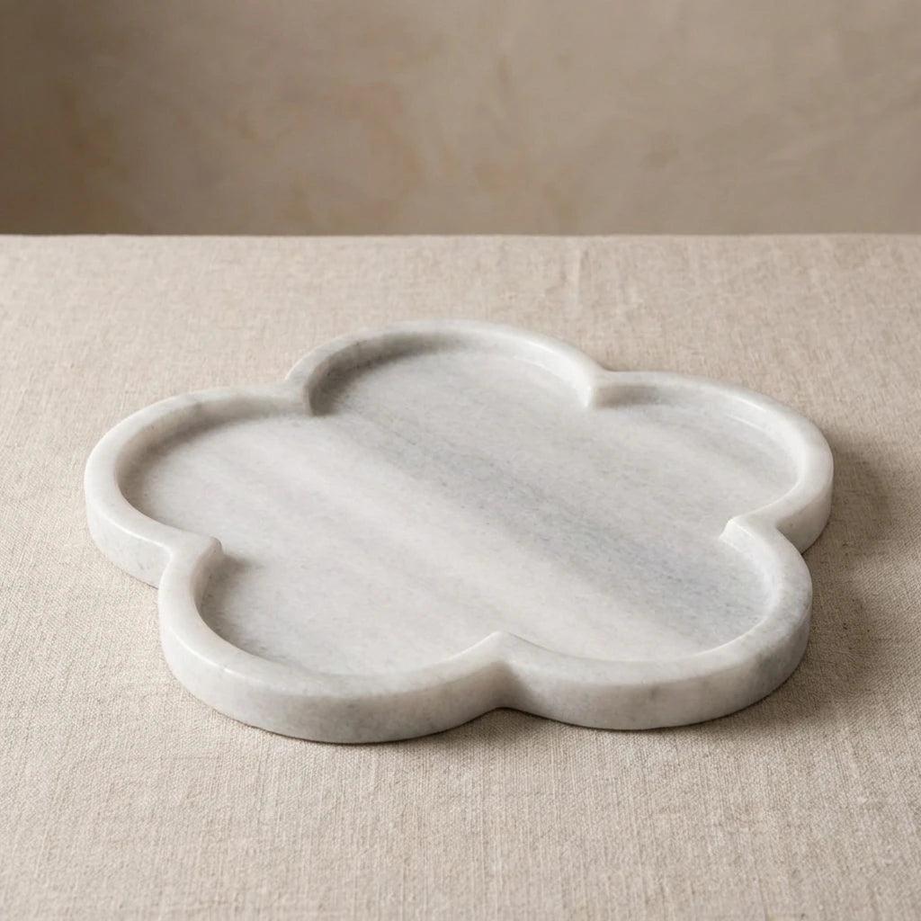 Petal Marble Platter 100% natural white stone tray in a five-petal floral shape