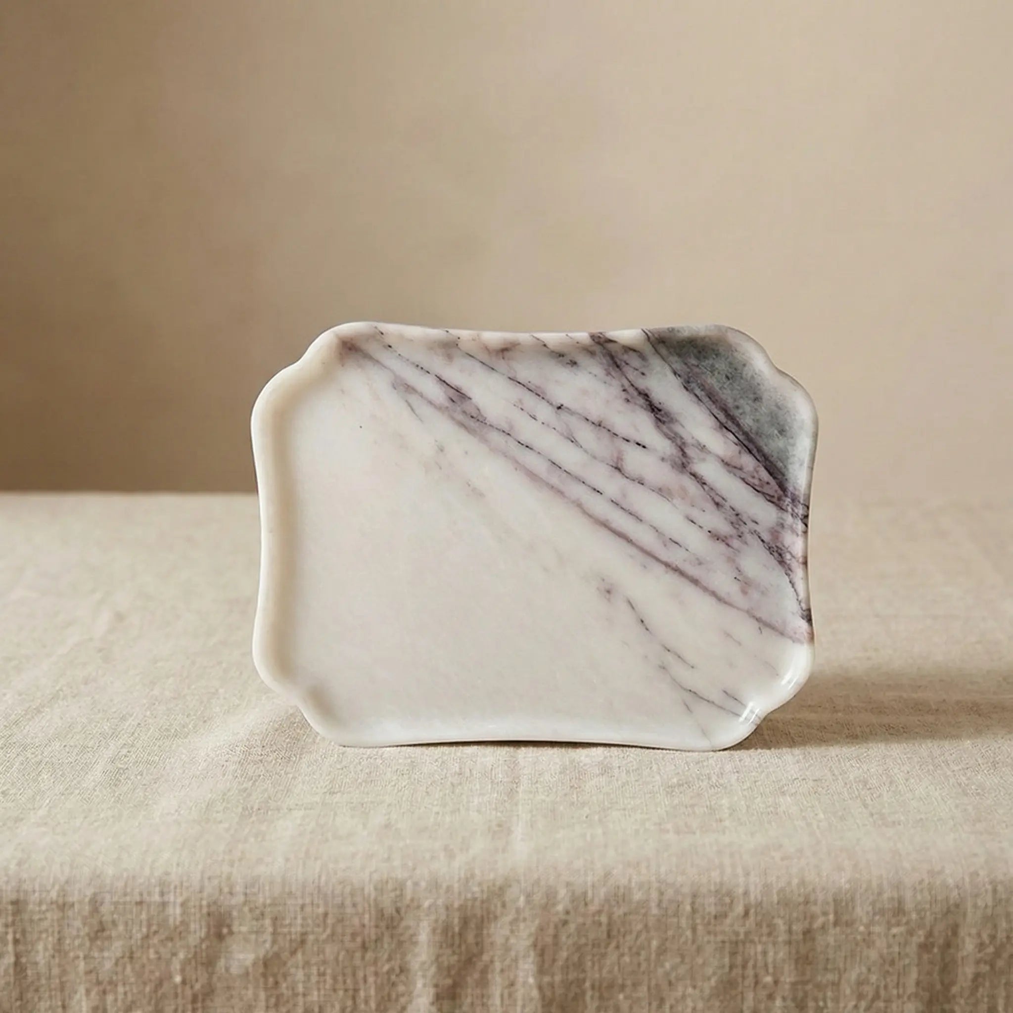 Scalloped Rectangular Marble Platter 100% natural white and purple marble stone with wavy edges