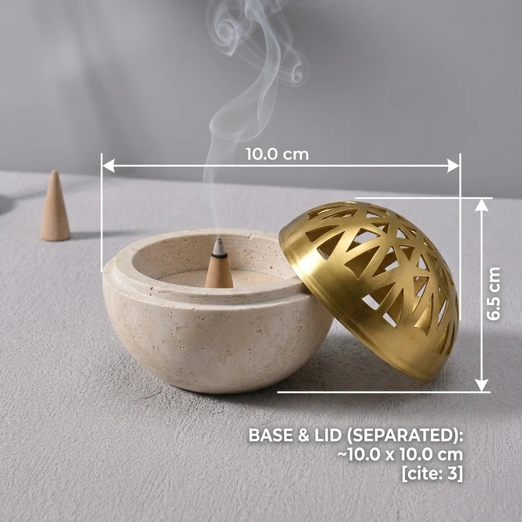 Spherical Core Censer stone incense burner with precise diameter and height measurements