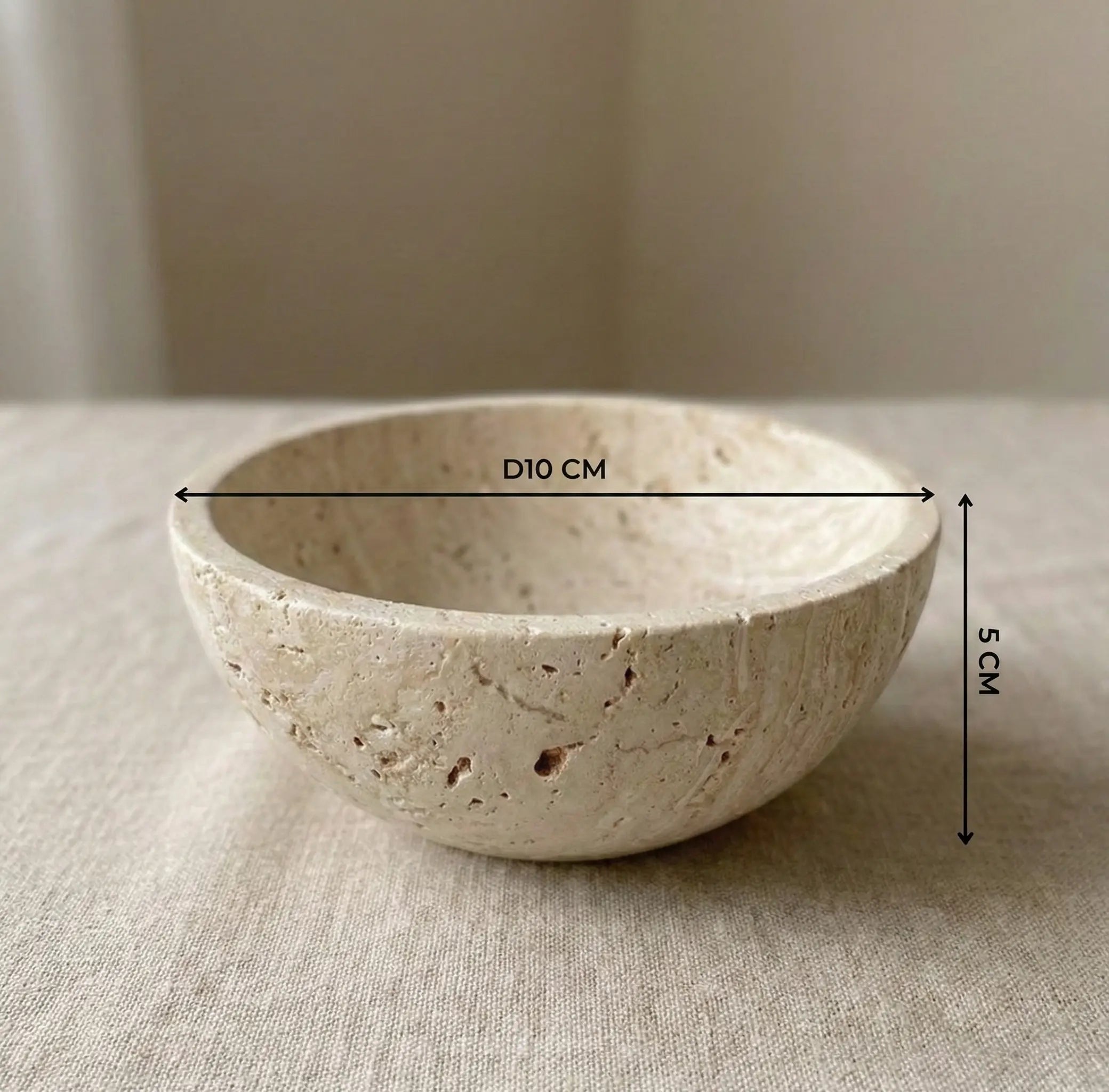 Travertine Chalice Bowl natural beige stone vessel with precise height and diameter dimensions
