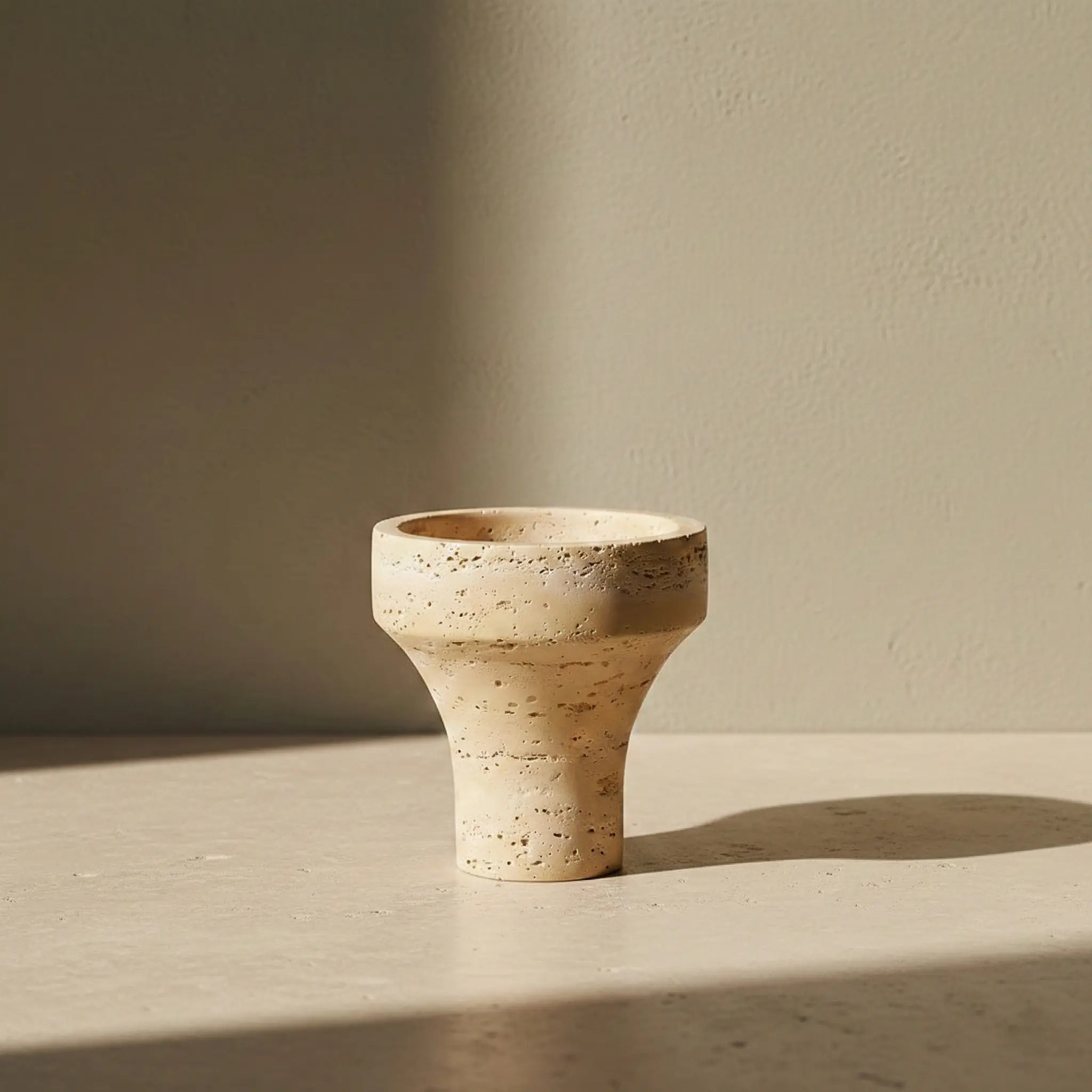 Travertine Chalice Holder handcrafted 100% natural beige stone pedestal candle holder