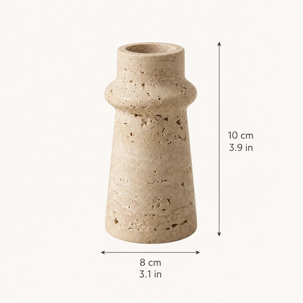 Travertine collar candle holder dimensions, 8 cm diameter × 10 cm high