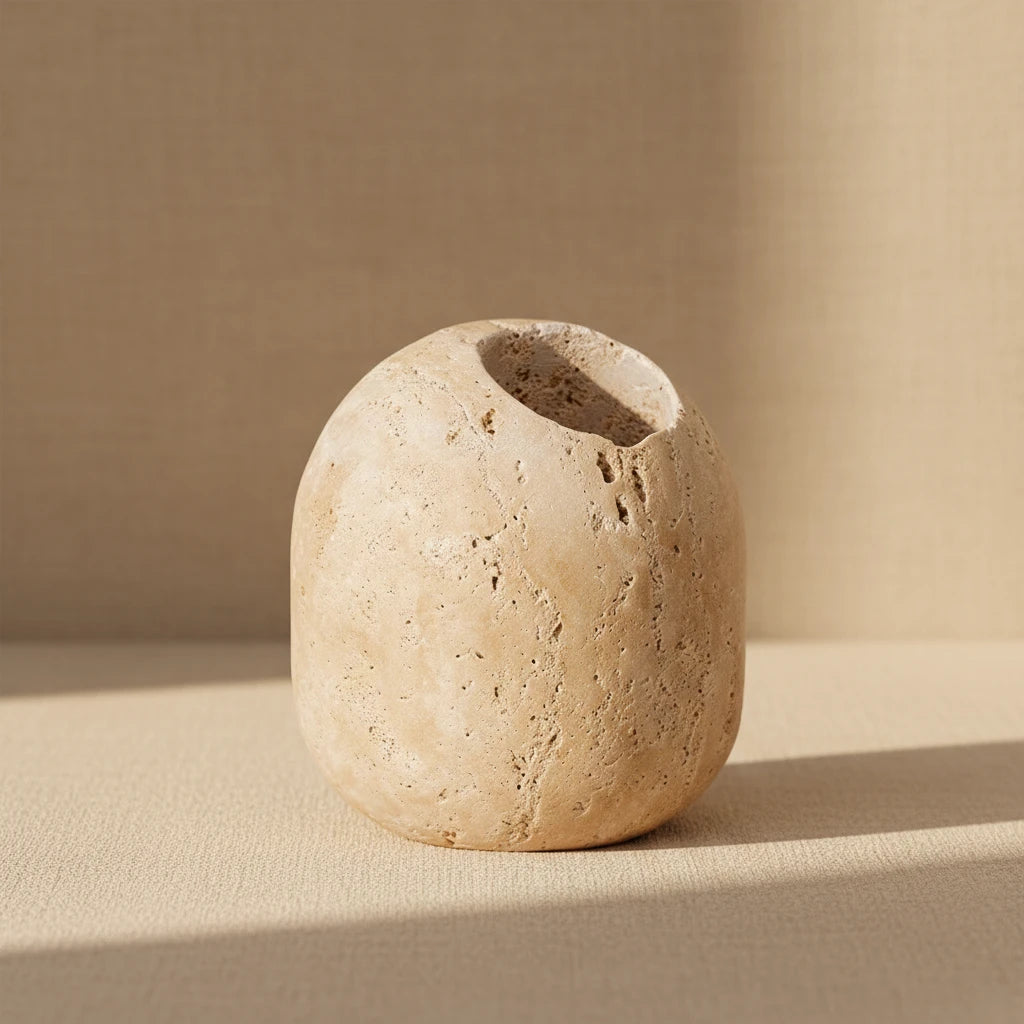 Travertine Match Relic handcrafted natural beige stone match holder